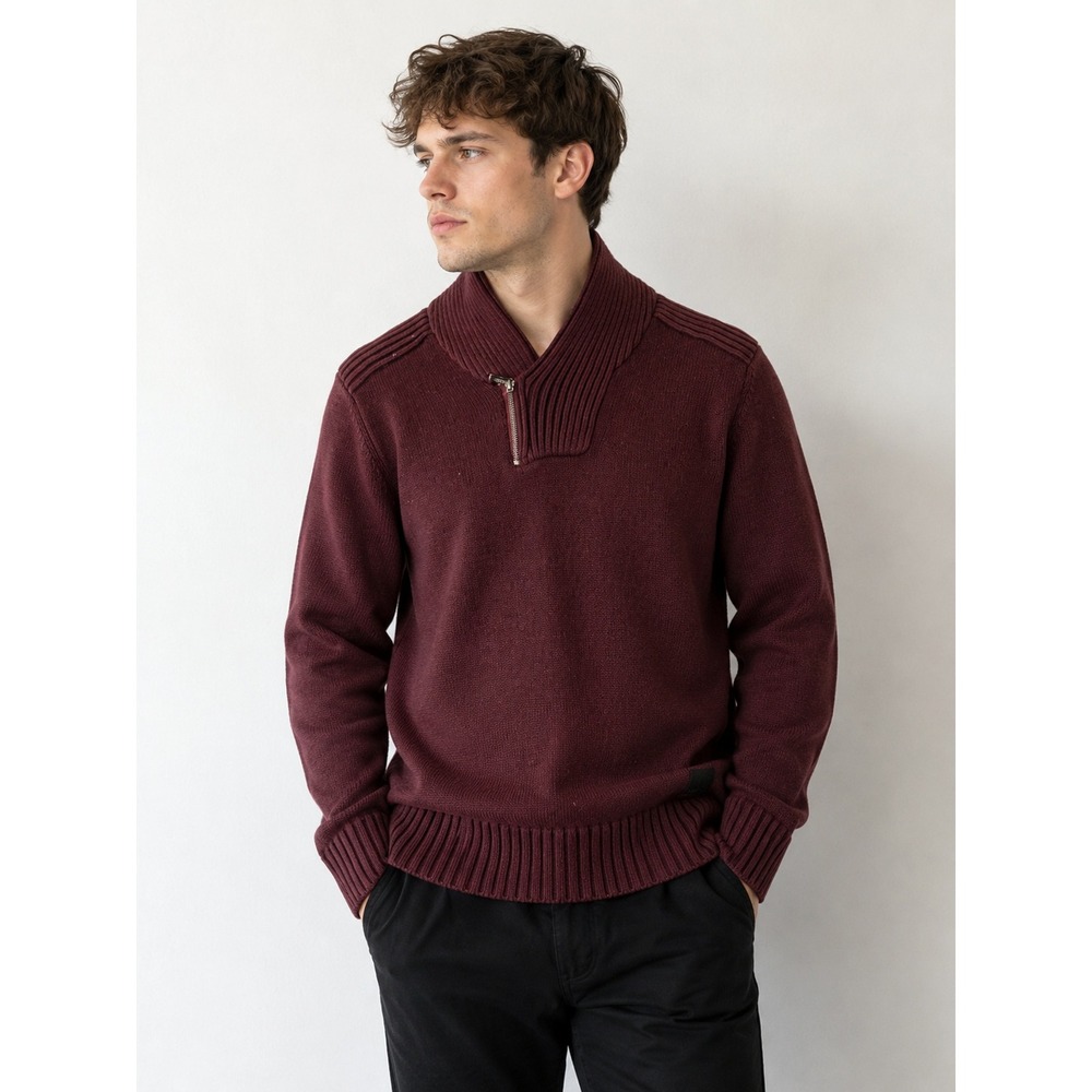 Guess Mens Quarter Zip Sweater Medium Burgundy NWT Pullover Casual Preppy